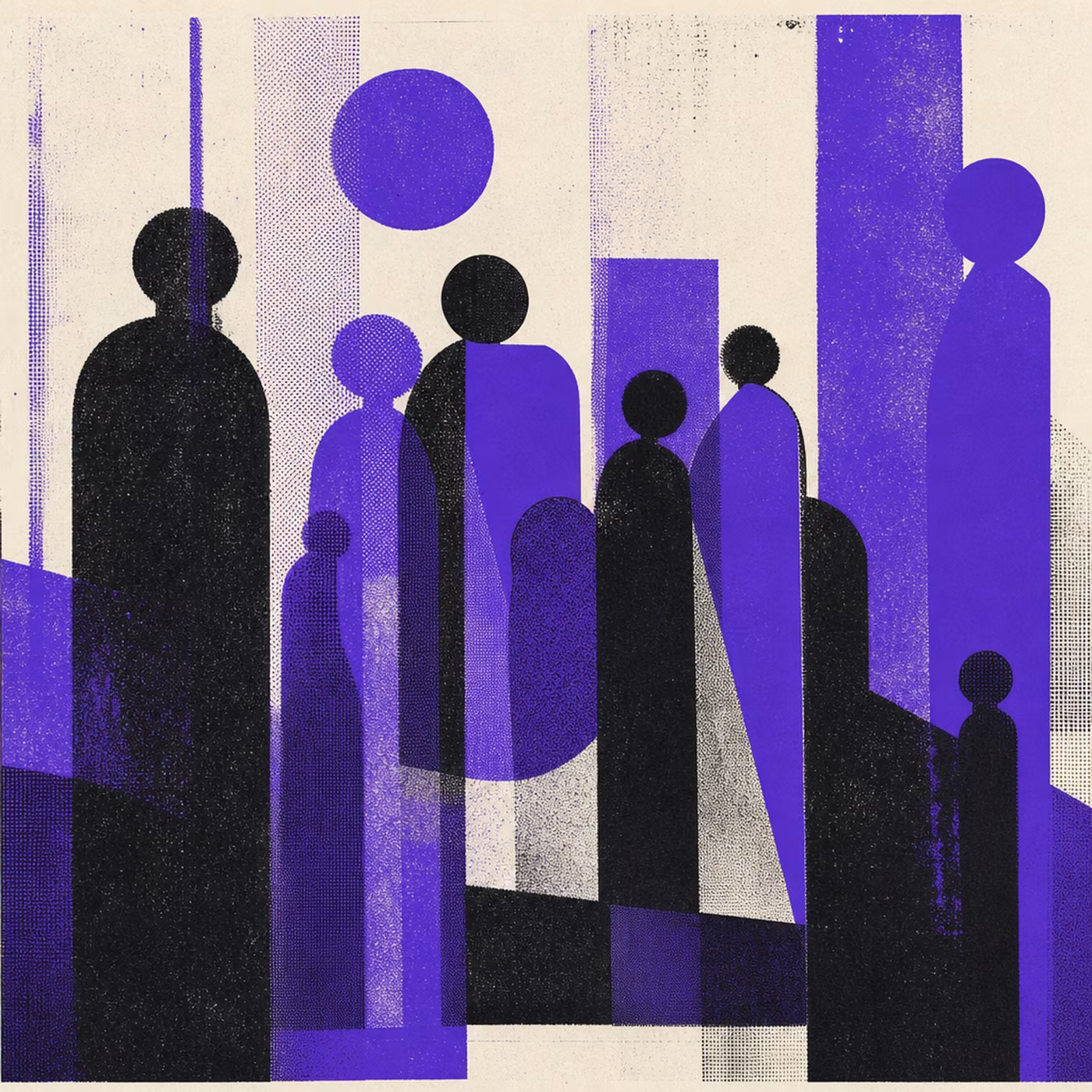 Screenprinted overlapping silhouettes — sleeve-art motif for the Ikuisuus roster