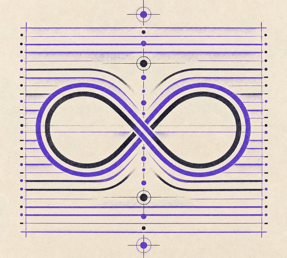Screenprinted ledger lines looping into a lemniscate — sleeve-art motif for the Ikuisuus archive