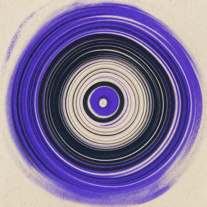 Screenprinted concentric burn-rings — abstract sleeve-art motif (early Ikuisuus CD-R era)