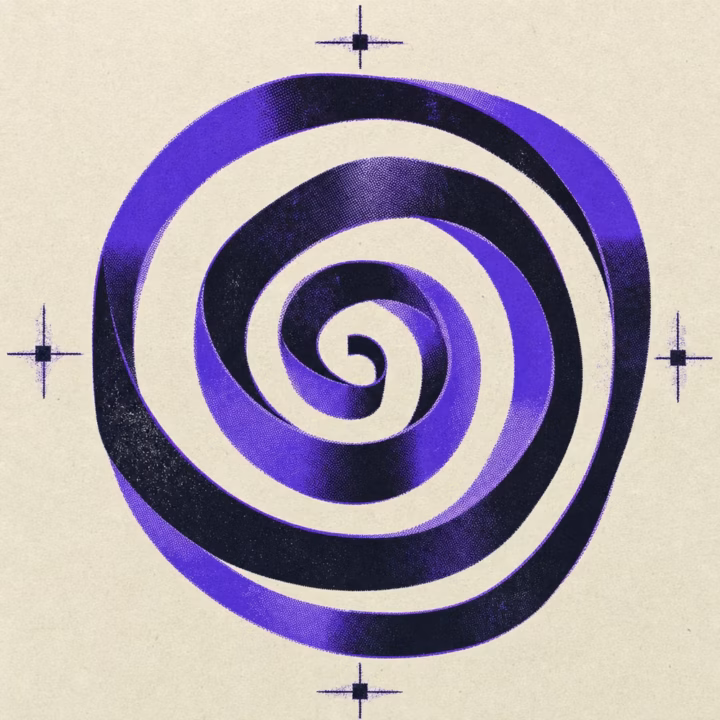 Screenprinted coiling tape loop — abstract sleeve-art motif (late Ikuisuus CD-R era)